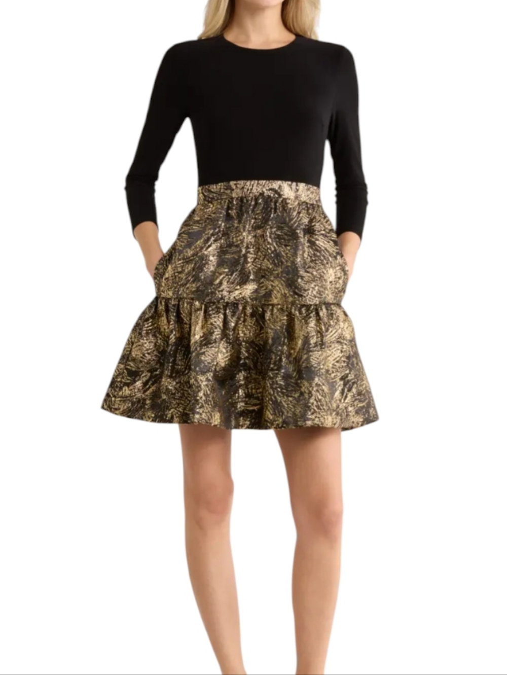 Eliza J Long Sleeve Mixed Media Fit & Flare Dress....Size 8 - Picture 2 of 8
